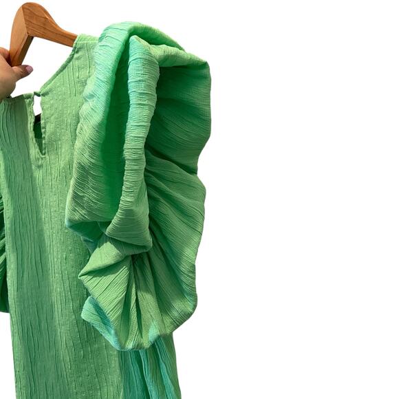 THML Puff Balloon Sleeve Blouse Top Lime Green Large Southern Belle Preppy - Picture 4 of 6